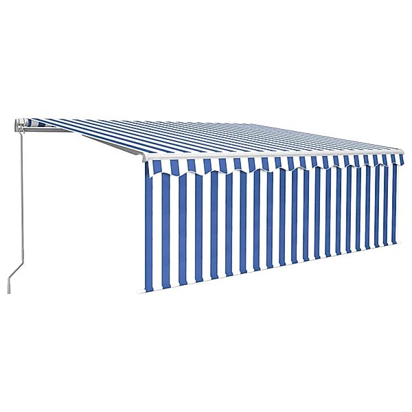 furnicato Markise Manuell Einziehbar mit Rollo 4,5x3 m Blau & Weiß günstig online kaufen