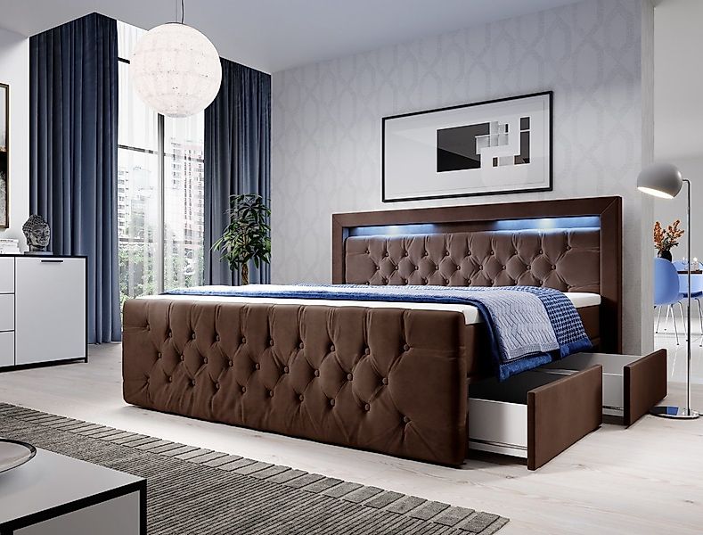 Luxusbetten24 Boxspringbett Menzogna, mit LED-Beleuchtung und günstig online kaufen