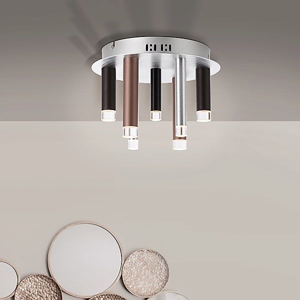 Brilliant Deckenleuchte Cembalo 7-flammig Aluminium und Schwarz und Braun günstig online kaufen