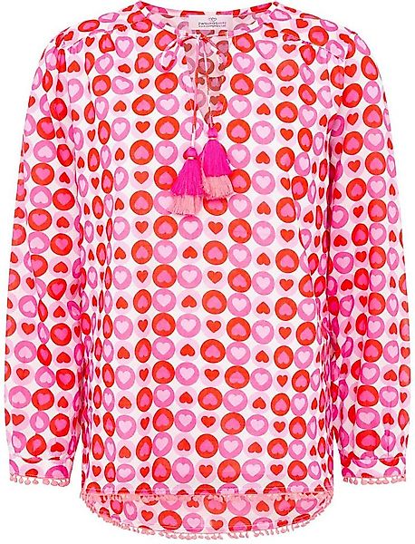 Zwillingsherz Shirtbluse Blumenmuster, Tasseln,Pom Pom Besatz, Langarm günstig online kaufen