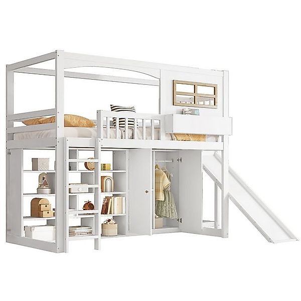 HAUSS SPOLE Kinderbett 90x200cm mit Fallschutzgitter, Kinderrutsche und Kle günstig online kaufen