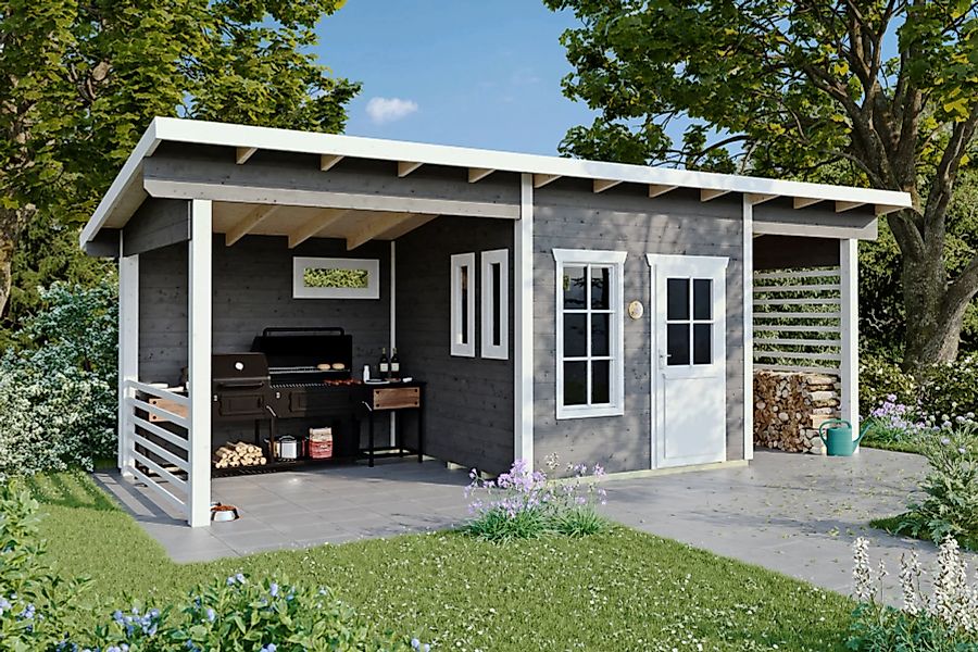 Skan Holz Gartenhaus Namur 690 cm x 250 cm Schiefergrau günstig online kaufen