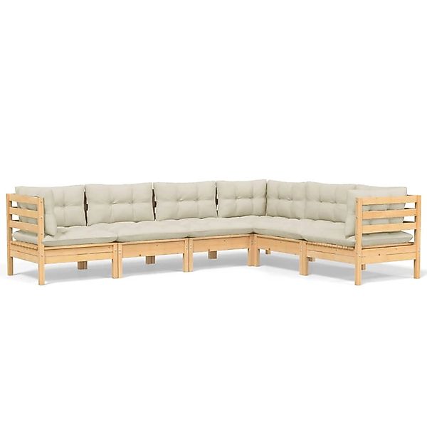 vidaXL 6-tlg Garten-Lounge-Set mit Creme Kissen Massivholz Kiefer Modell 7 günstig online kaufen