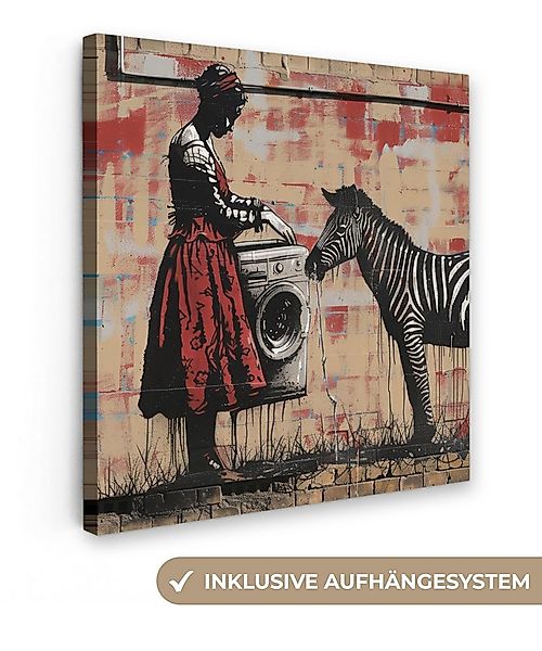 OneMillionCanvasses® Leinwandbild Straßenkunst - Zebra - Frau - Tiere - Gra günstig online kaufen