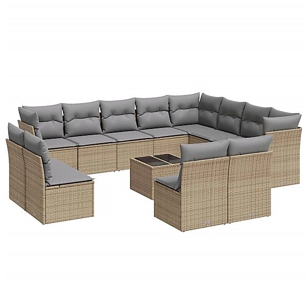 vidaXL 13-Tlg Garten-Sofagarnitur mit Kissen Beige Poly Rattan 3250318 günstig online kaufen