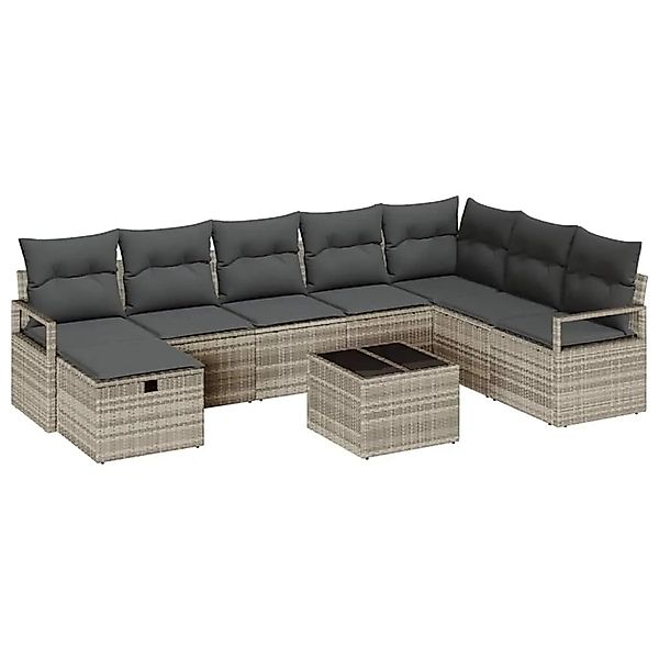 vidaXL Sofa Set mit Kissen mit Speicher 9-Tlg Hellgrau Poly-Rattan 3359241 günstig online kaufen
