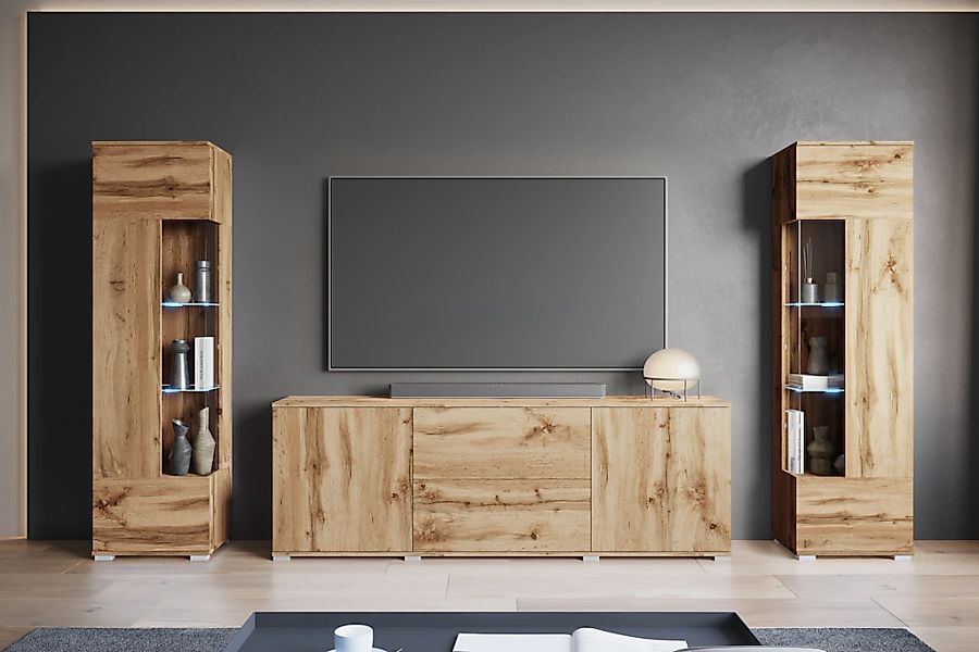 INOSIGN Wohnwand "KENIA", (Komplett-Set, 3 St.), Vitrinen mit Eckverglasung günstig online kaufen