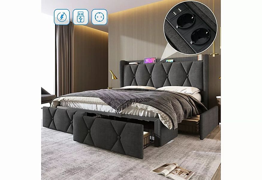 Fangqi Polsterbett Doppelbett mit aufladen USB Ladefunktion Kopfteil und 4 günstig online kaufen