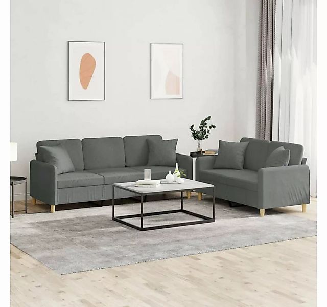 vidaXL Sofa 2-tlg. Sofagarnitur mit Kissen Dunkelgrau Stoff günstig online kaufen