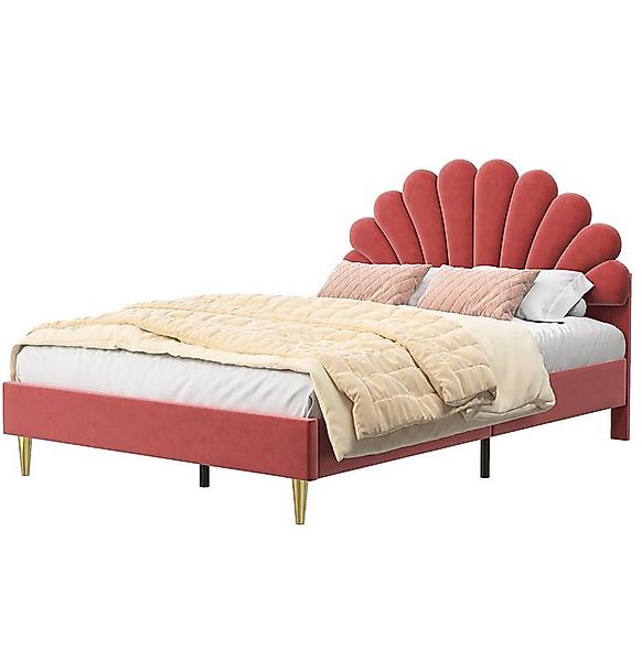 FUROKOY Polsterbett 140x200cm Doppelbett mit Blütenblattform, weinrot (Holz günstig online kaufen