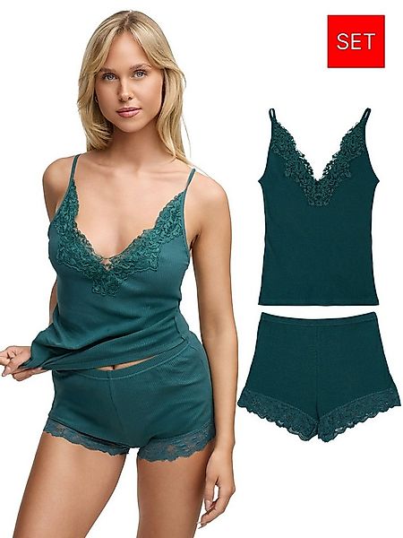 Tazzio Shorty Nachtwäsche-Set F909 (Set, 2 tlg) Ripp-Optik mit Spitzen-Deta günstig online kaufen
