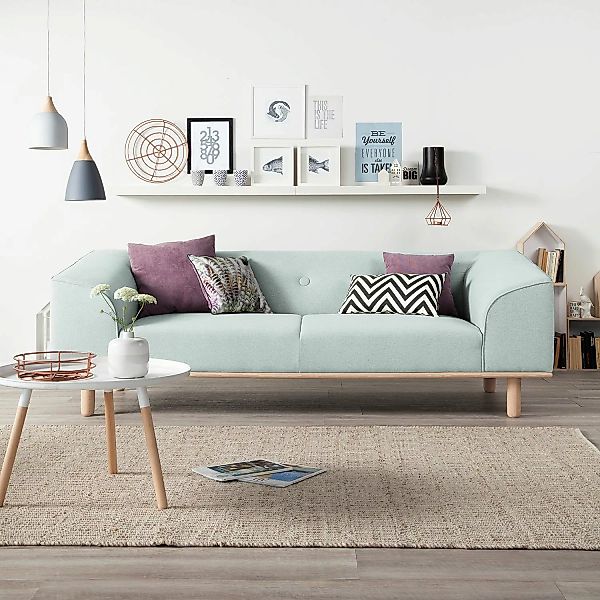 home24 Mørteens Sofa Aya 3-Sitzer Stahlblau Webstoff 220x72x90 cm (BxHxT) S günstig online kaufen