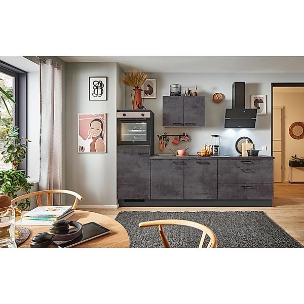 pino Küchenzeile 260 cm Beton Grafitgrau Anschlag,inks 1 Geräteschrank günstig online kaufen