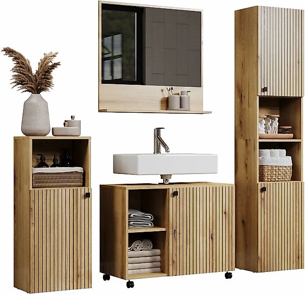 welltime Badmöbel-Set "Amrum Waschbeckenunterschrank Spiegel Hochschrank Ba günstig online kaufen