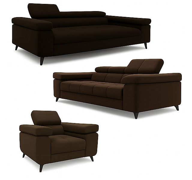 M-Punkt24 Polstergarnitur Sofa 3-2-1 mit Schlaffunktion, (Samtstoff Silberg günstig online kaufen