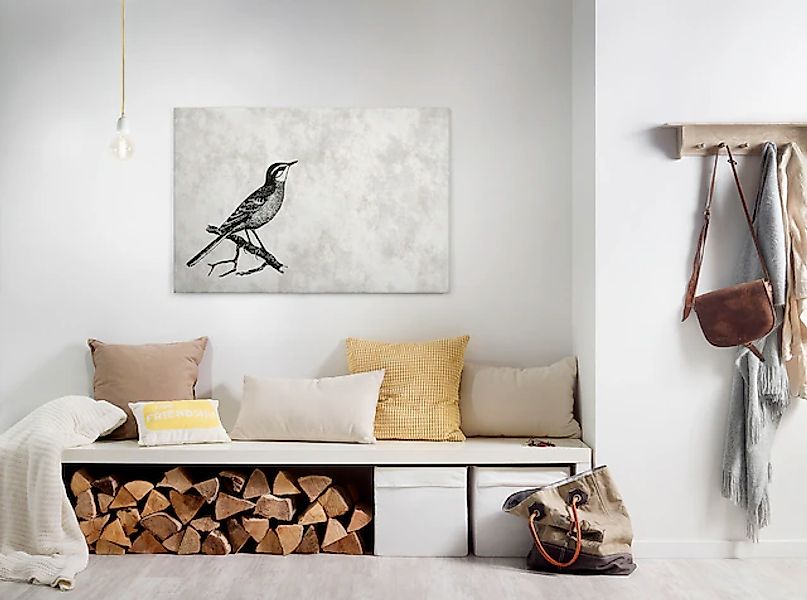 Bricoflor Bild Mit Vogel Schwarz Weiß Gezeichnet Büro Und Schlafzimmer Lein günstig online kaufen