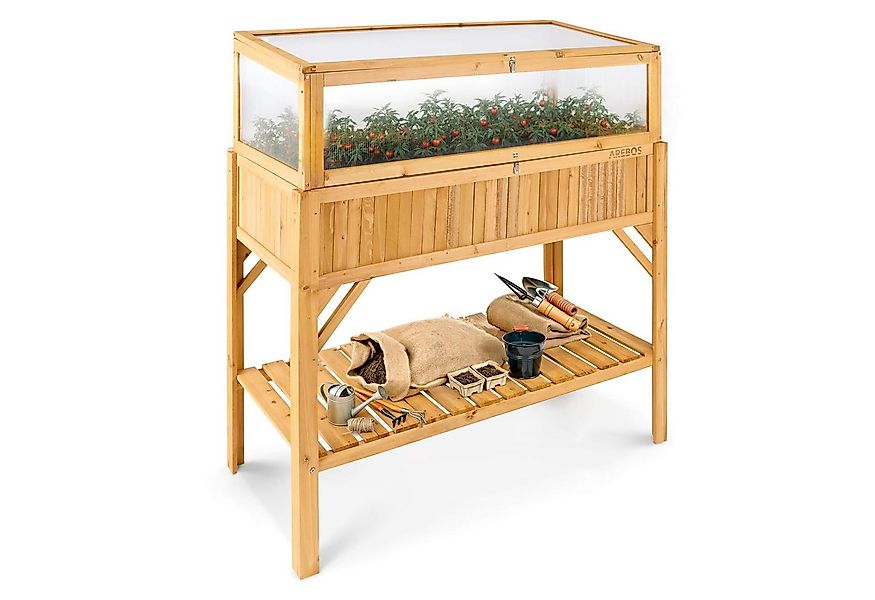 Arebos Hochbeet aus Holz mit Frühbeet-Aufsatz & Ablagefach (1 St., Fassungs günstig online kaufen