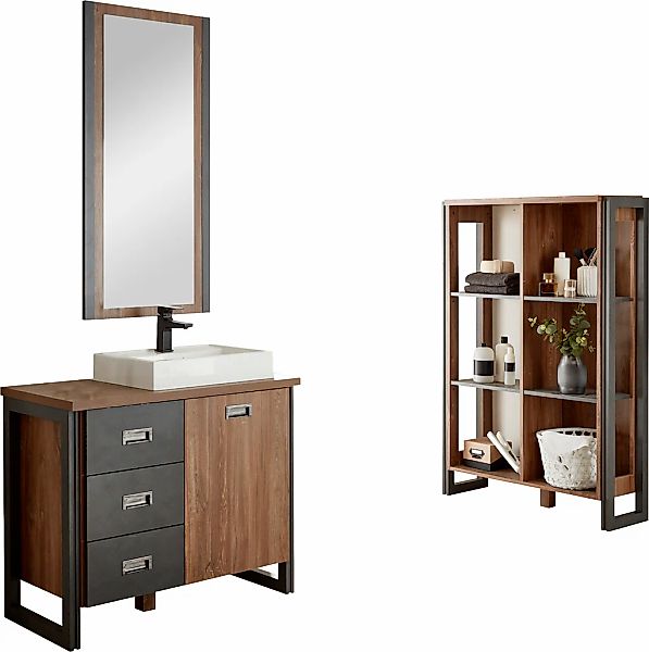 Home affaire Badmöbel-Set "Detroit, Bad im Industrialdesign, 3-teiliges Bad günstig online kaufen