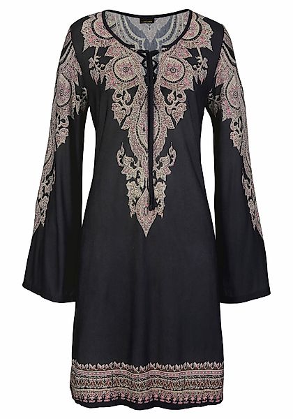 LASCANA Jerseykleid, mit Bordürendruck und Schnürung am Ausschnitt, Sommerk günstig online kaufen
