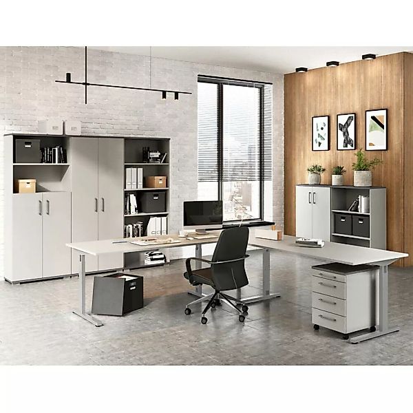 Büromöbel Komplett Set PRATO-01 in grau mit graphit günstig online kaufen