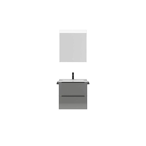 Badmöbel Waschplatz Set mit 61cm Waschtisch, Spiegel und LED Beleuchtung, G günstig online kaufen