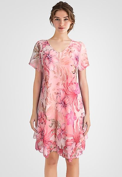 PEKIVESSA Sommerkleid Geblümtes Georgette-Kleid mit Volants günstig online kaufen