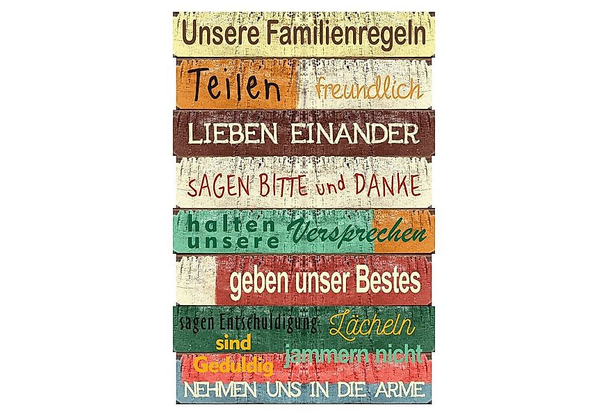 CEPEWA Kunstdruck Bild "Unsere Familienregeln" Plankenschild, Unsere Famili günstig online kaufen