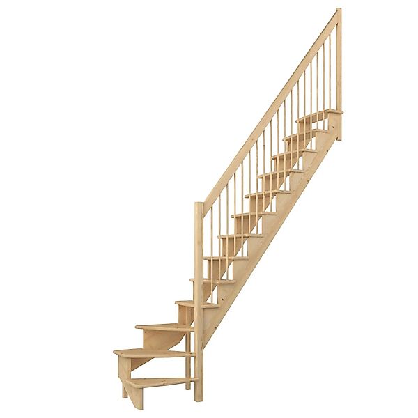 Dolle Raumspartreppe Lyon Kiefer Holzgeländer 65 cm 1/4-gewendelt U/R FSC® günstig online kaufen