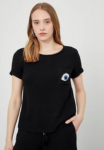 Just Like You Klassische Bluse Schwarze Bluse mit Rundhalsausschnitt günstig online kaufen