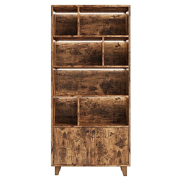 Bücherregal, mit LED, Bücherkammer mit Ablagefächern Doppeltüren 80x30x173 günstig online kaufen