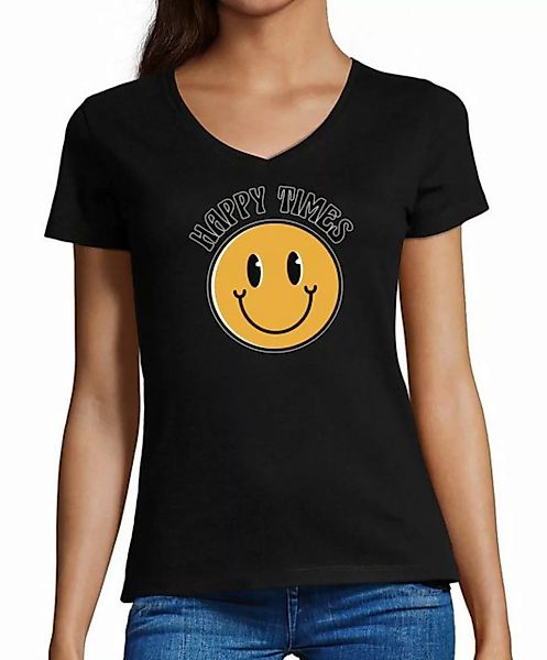 MyDesign24 T-Shirt Damen Smiley Print Shirt - Lächelnder Smiley Happy Times günstig online kaufen