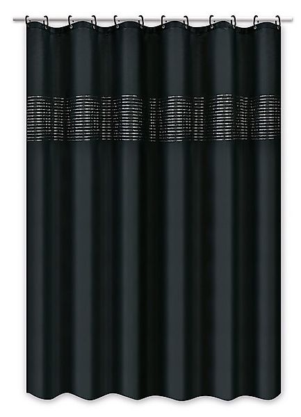 Clever-Kauf-24 Duschvorhang Textil-Duschvorhang Linie schwarz silber mit Pa günstig online kaufen