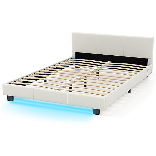 COSTWAY Bettgestell, Polsterbett mit LED Beleuchtung, günstig online kaufen