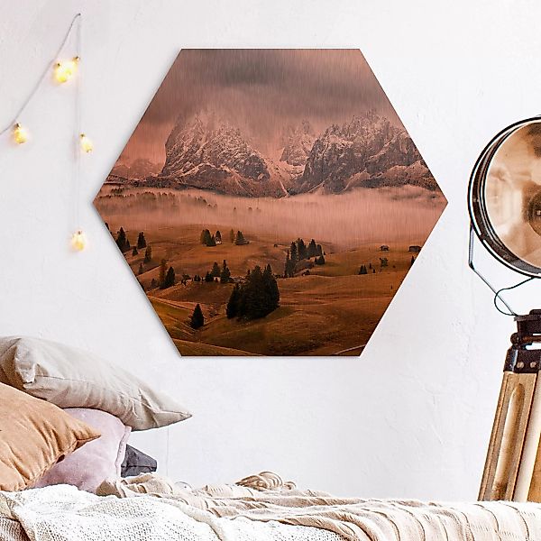 Hexagon-Alu-Dibond Bild Dolomiten Mythen günstig online kaufen