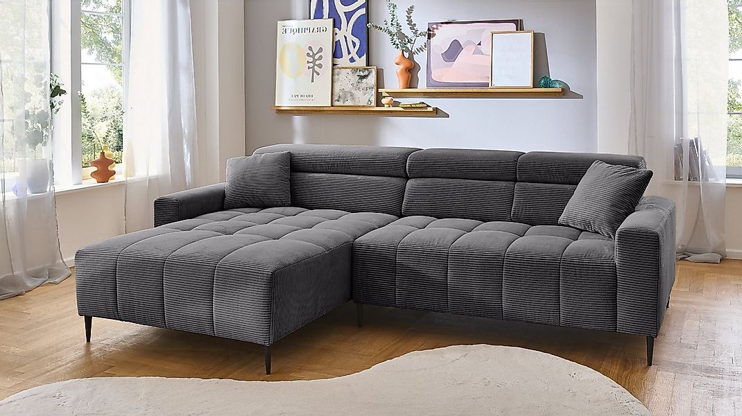 Massivart® Ecksofa Cord 256 cm / Cordsofa / Sitztiefen- & Kopfteilverstellu günstig online kaufen