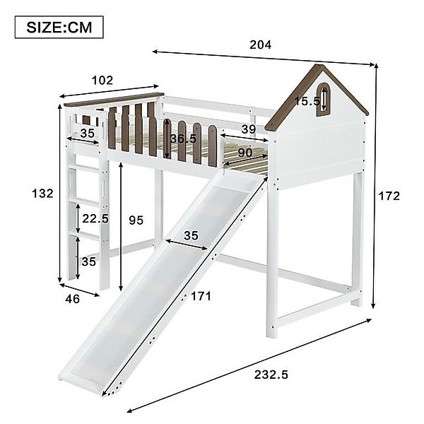 Flieks Hochbett Kinderbett Haus-Design 90x200cm mit dreistufiger Leiter und günstig online kaufen