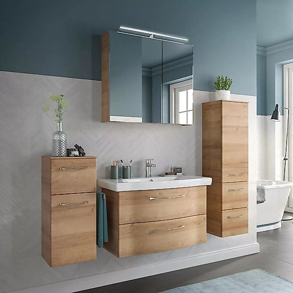 Badezimmermöbel Komplett Set, 82cm Waschbecken, LED Beleuchtung, Riviera Ei günstig online kaufen