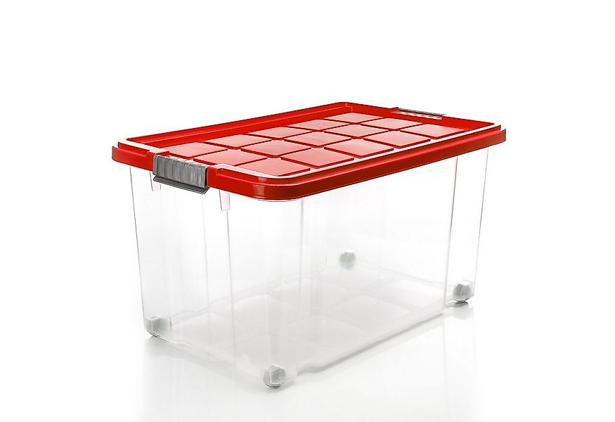 BigDean Aufbewahrungsbox 3x 60 L Aufbewahrungsbox mit Deckel + Rollen rot S günstig online kaufen