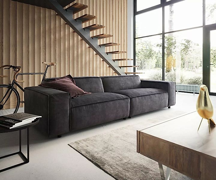 DELIFE Big-Sofa Tenso, Velour Anthrazit 286x105 cm Big-Sofa günstig online kaufen