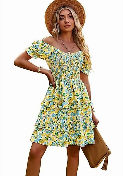 ZWY Sommerkleid Bedrucktes Damen Kleid mit weitem Ausschnitt und offenem Rü günstig online kaufen