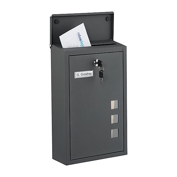 relaxdays Wandbriefkasten Briefkasten Hochformat, Anthrazit günstig online kaufen