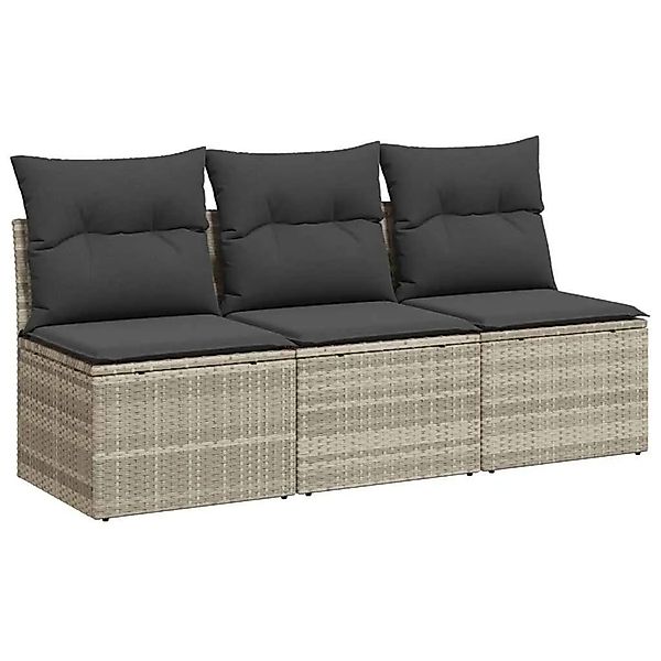 vidaXL Gartensofa mit Kissen 3-Sitzer Hellgrau Poly Rattan 366194 günstig online kaufen