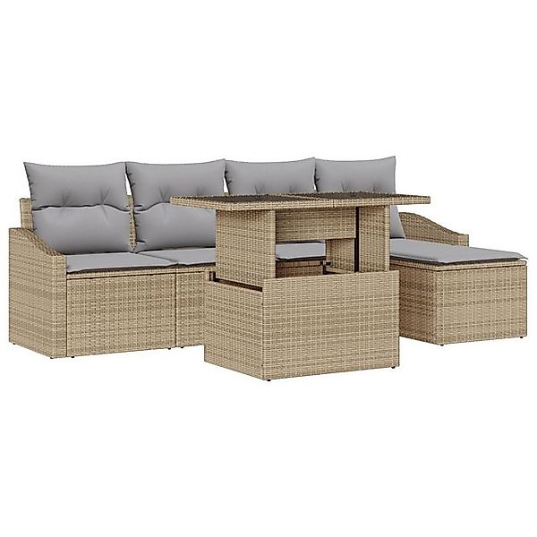 vidaXL Loungesofa 6-Teiliges Garten Sofaset mit Kissen Beige Poly Rattan, 6 günstig online kaufen