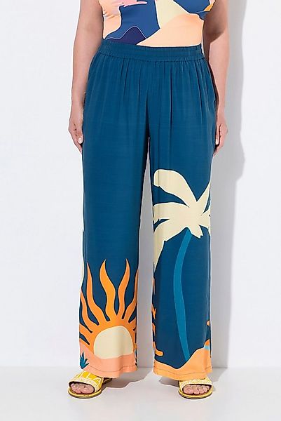 Ulla Popken Funktionshose Palazzohose Palmen/Sonnen weites Bein Elastikbund günstig online kaufen