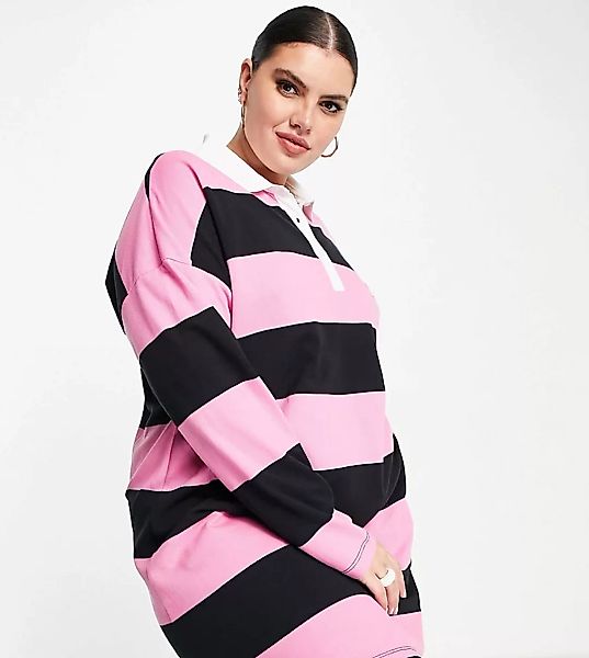 ASOS DESIGN Curve – Langärmliges, gestreiftes Mini-Hemdkleid in Schwarz und günstig online kaufen