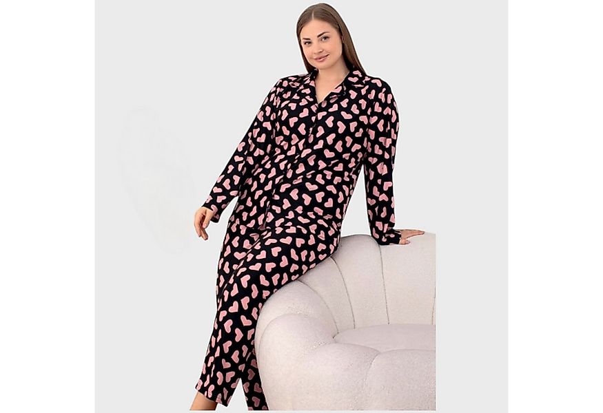 fashionshowcase Pyjama Pyjama Set Damen Schlafanzug Schwarz mit Rosa Herzen günstig online kaufen