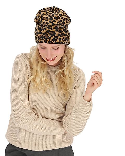 halsüberkopf Accessoires Strickmütze Beanie Leo mit Animalmuster günstig online kaufen
