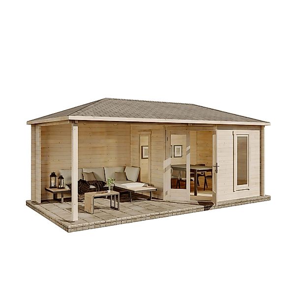 Alpholz Gartenhaus Set 5-Eck Liwa Imprägniert Pinie 614x317cm inkl. Dachein günstig online kaufen