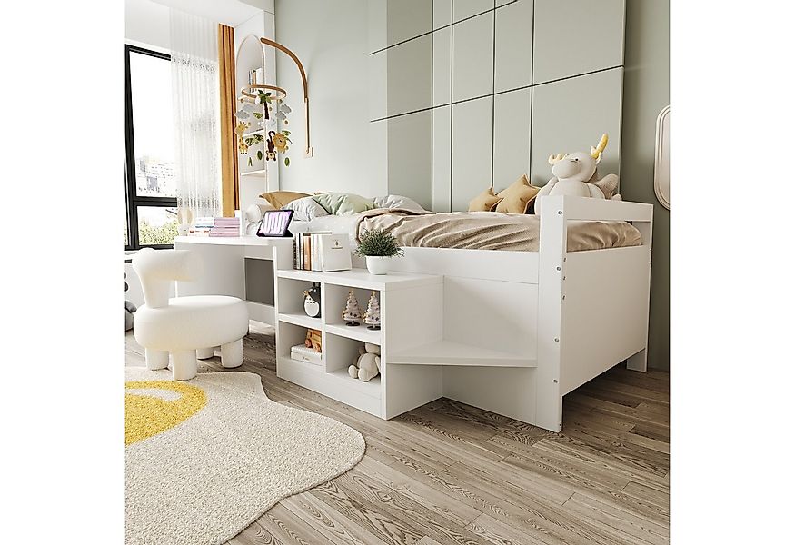 Flieks Kinderbett, Halbhochbett 90x200cm mit Schreibtisch, Schrank und Aufl günstig online kaufen
