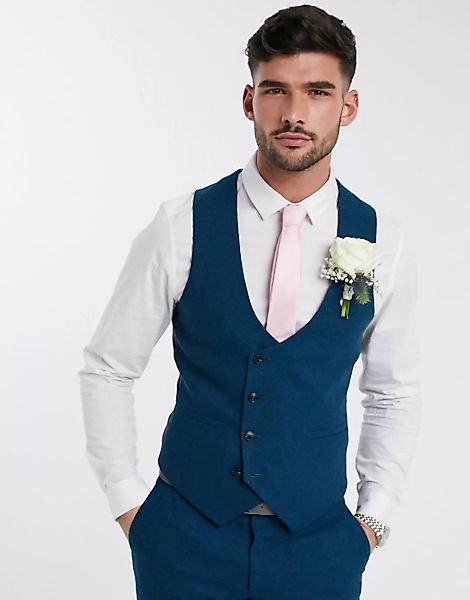 Harry Brown – Wedding – Schmale, sommerliche Anzugweste aus Tweed-Blau günstig online kaufen